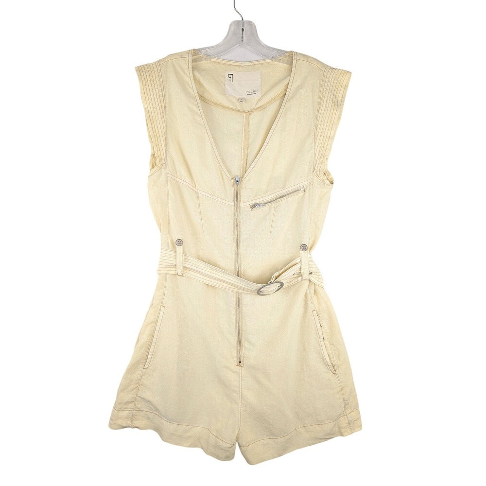 Pilcro Romper Womens Medium Cream Lyocell Linen Blend Belted‎ Zip Utility